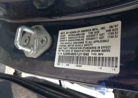 2007 Honda Cr-V Ex из США, поврежденный, VIN 5J6RE48557L011840